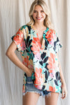 Multicolor Print Slit Neck Top