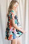 Multicolor Print Slit Neck Top