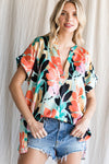 Multicolor Print Slit Neck Top