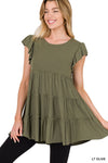 Ruffle Sleeve Tiered Tunic Top - 3 colors