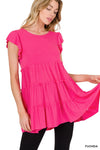 Ruffle Sleeve Tiered Tunic Top - 3 colors