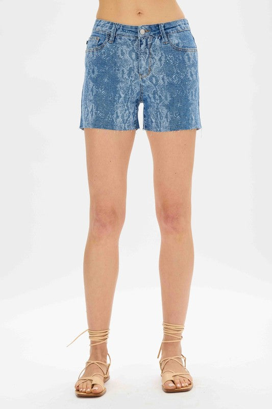 Judy Blue MR Denim Snake Print Cut Offs Shorts - Curvy Size