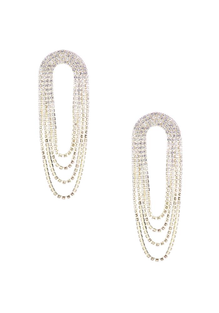 Rhinestone Layered Fringe Earring - 2 Colors