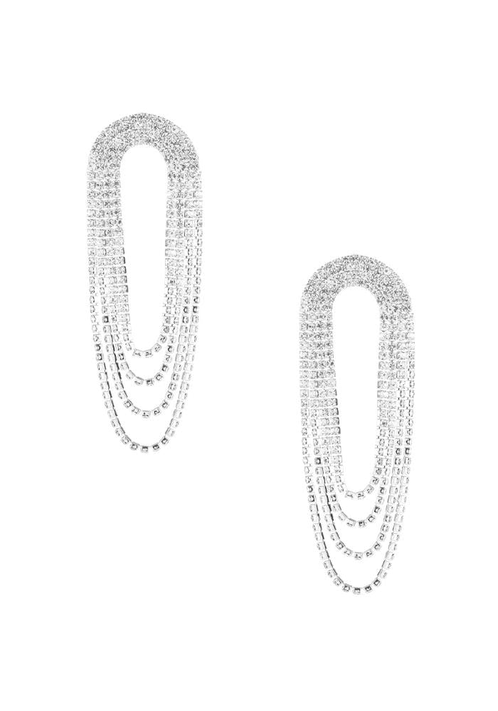 Rhinestone Layered Fringe Earring - 2 Colors