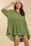 Button Front Oversized Tunic Shirt- 7 Colors