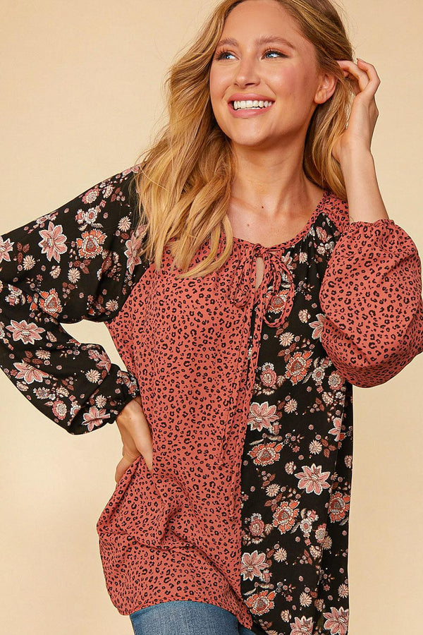 NEW Leopard & Floral Color Clock Key Hole Top - Curvy Size