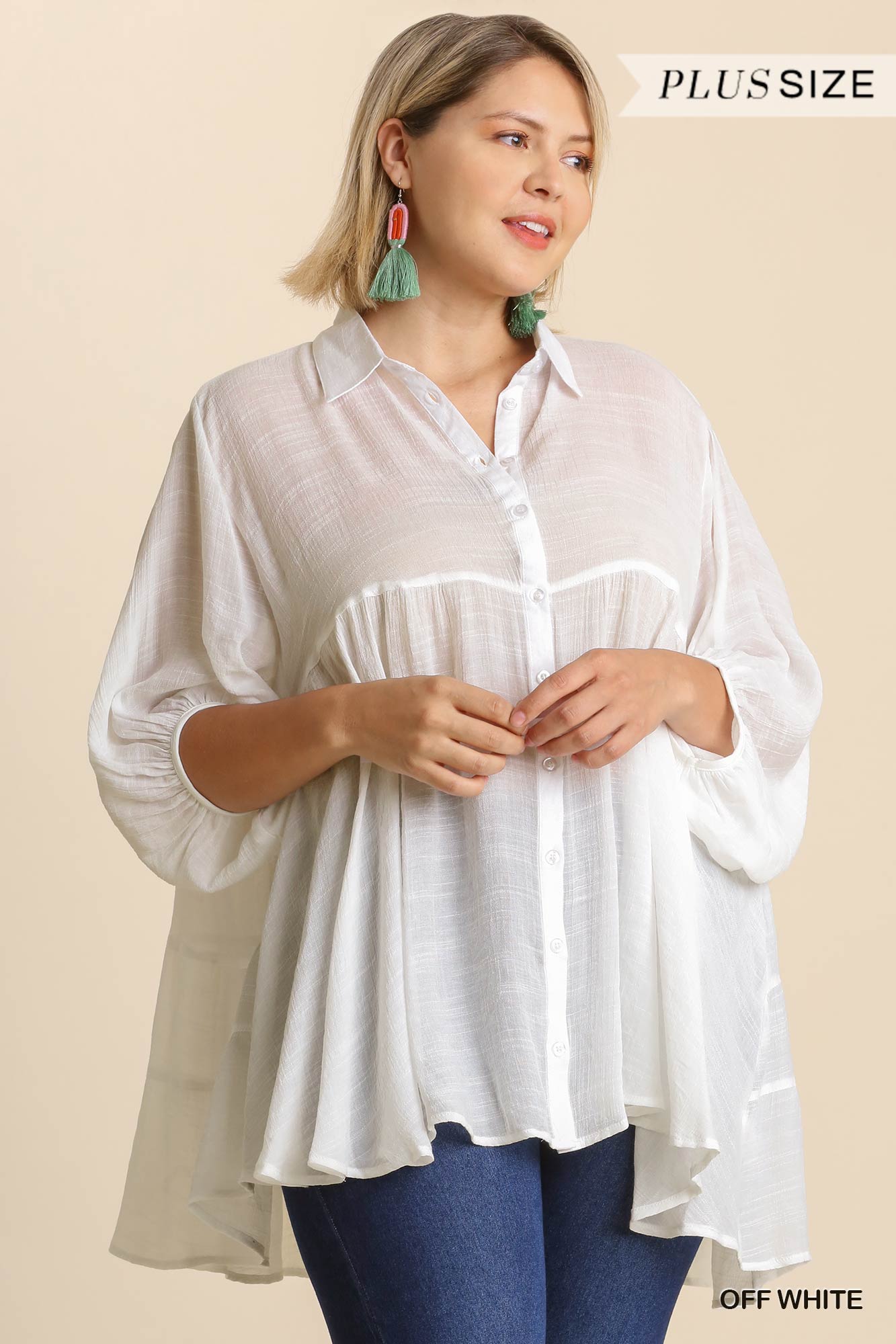 Button Front Oversized Tunic Shirt Curvy - 7 Colors
