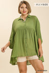 Button Front Oversized Tunic Shirt Curvy - 7 Colors