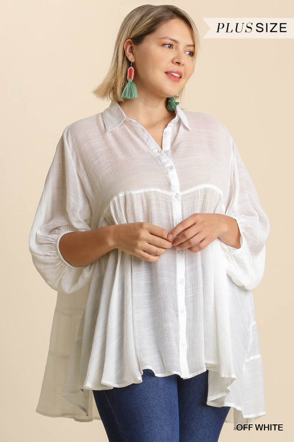 Button Front Oversized Tunic Shirt Curvy - 7 Colors