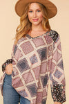 SALE Ethnic Patchwork Yoke Floral Print Knit Top - Curvy Size