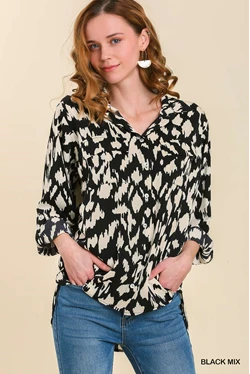 Satin Animal Print Button Down Shirt with Tab & Pocket - 2 Colors