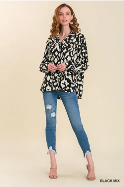 Satin Animal Print Button Down Shirt with Tab & Pocket - 2 Colors
