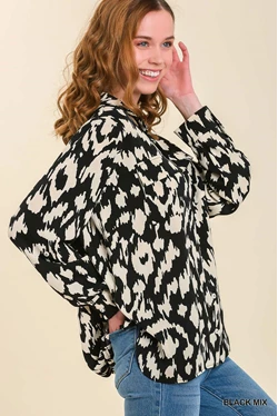 Satin Animal Print Button Down Shirt with Tab & Pocket - 2 Colors