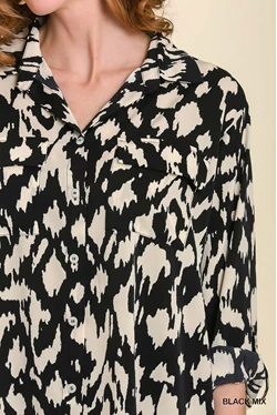 Satin Animal Print Button Down Shirt with Tab & Pocket - 2 Colors