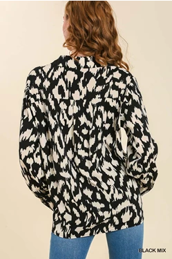 Satin Animal Print Button Down Shirt with Tab & Pocket - 2 Colors