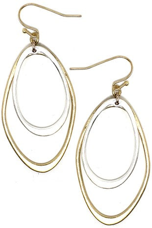 High Polish Double Layered Organic Shape Oval Ring Earring - 2 Colors