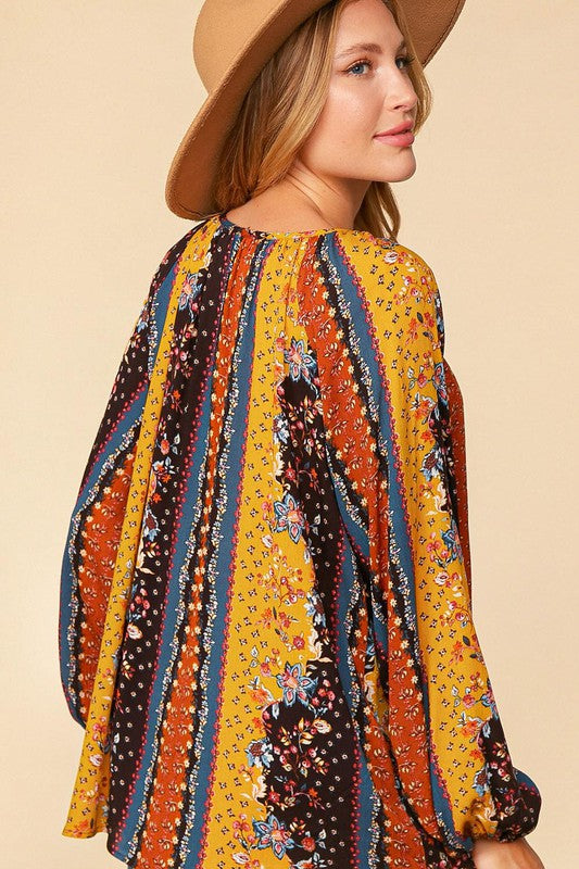 SALE Bohemian Vertical Floral Front Tie Blouse - Curvy Size