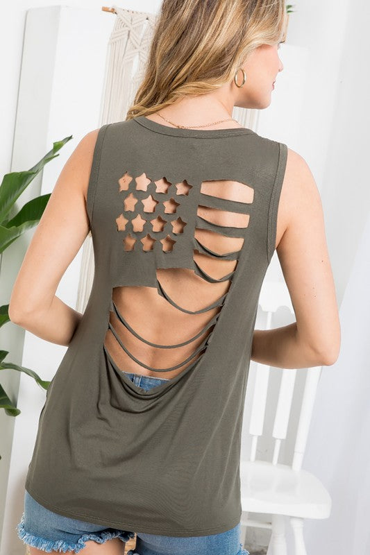SALE Flag Cut Out Back Tank -3 Colors - Curvy Size