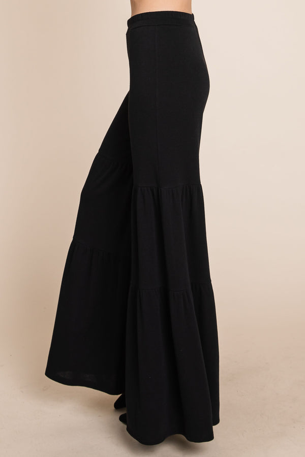 NEW Solid French Terry Flared Pants with Elastic Waistband