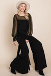 NEW Solid French Terry Flared Pants with Elastic Waistband