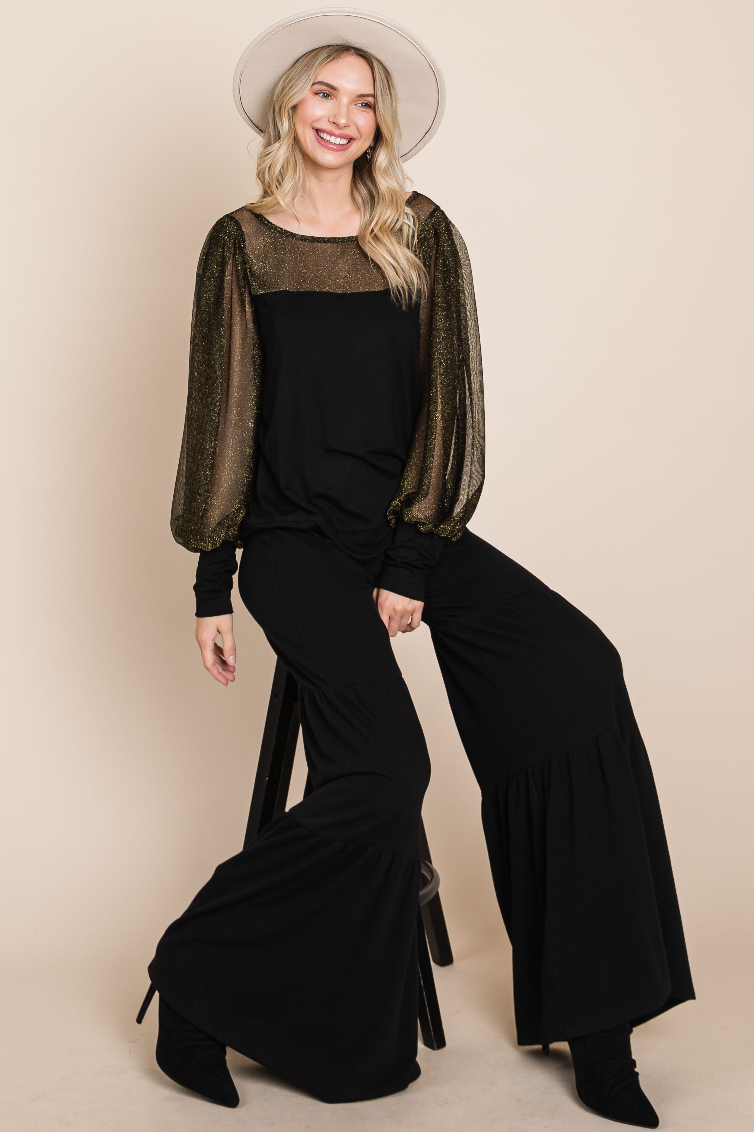 NEW Solid French Terry Flared Pants with Elastic Waistband - Curvy Size