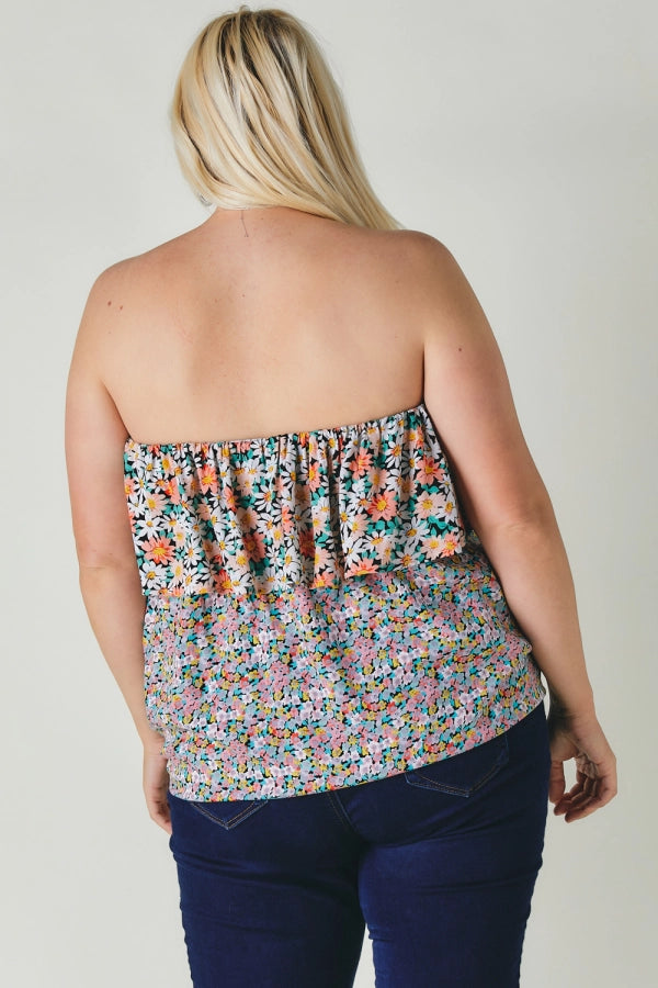 SALE Strapless Floral Tie Front Top- Curvy