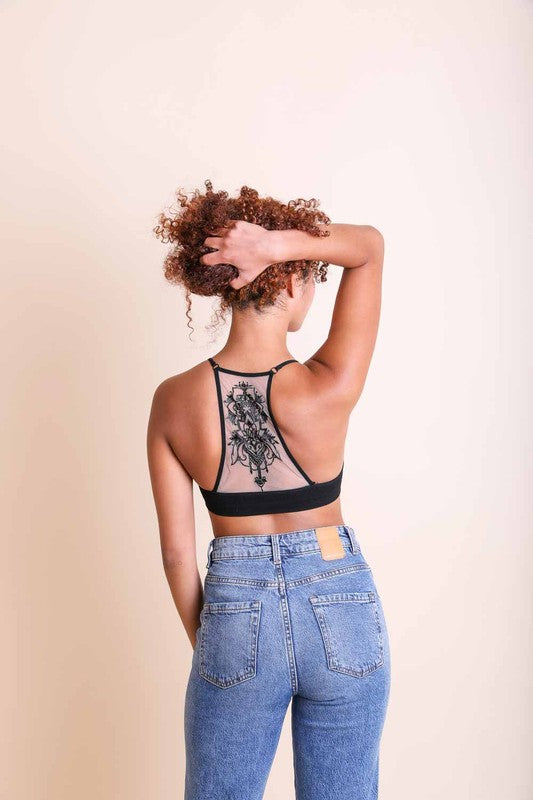 Tattoo Mesh Racerback Bralette - 6 Colors