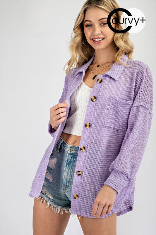 SALE Waffle Button Front Knit - Curvy