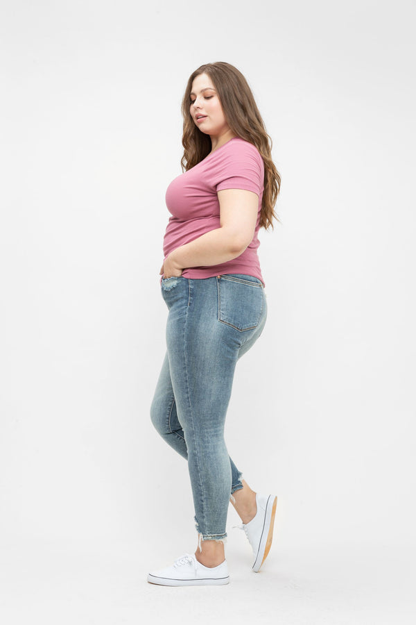Judy Blue High Waist Distressed Hem Skinny Jeans - Curvy