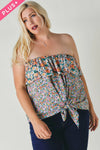 SALE Strapless Floral Tie Front Top- Curvy