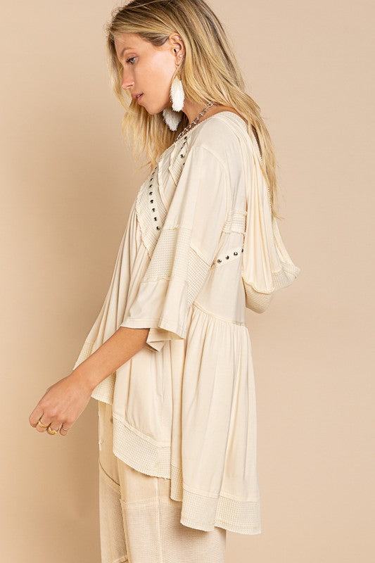 POL V Neck Boho Hoodie