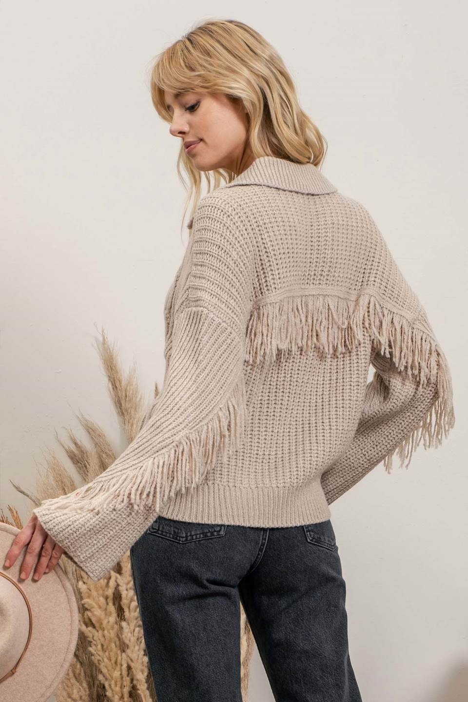TOTE Fringe Cable Knit Sweater