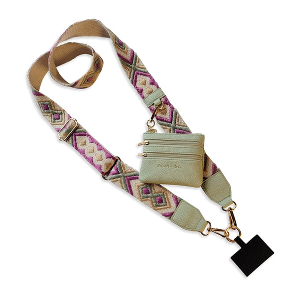Clip & Go Strap W/zippered Pouch - Green/Purple Pattern