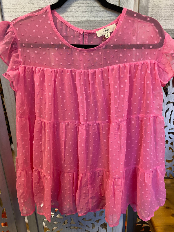 Xmas July -Pink Swiss Dot Top