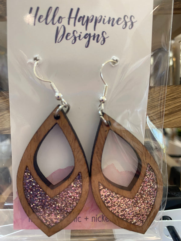 Rose Gold Glitter Cutout Teardrop Inset Dangles