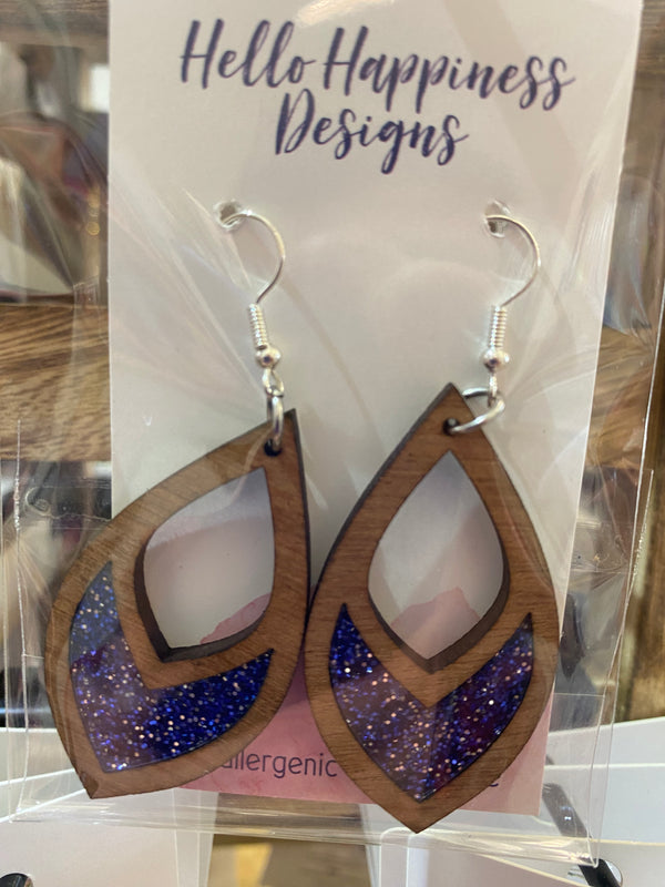 Purple Glitter Cutout Teardrop Inset Dangles