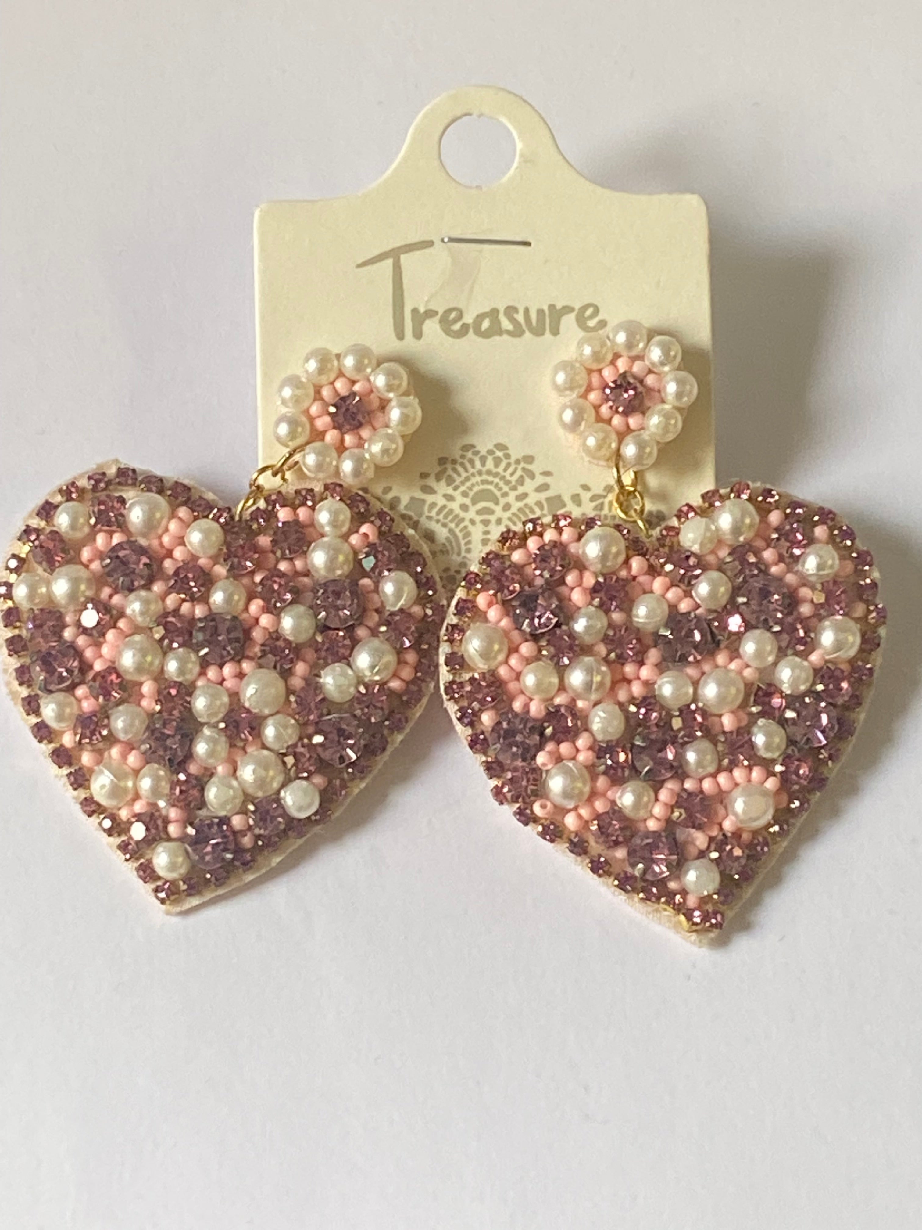 Heart Shape Bead Pearl Earring - 2 Colors