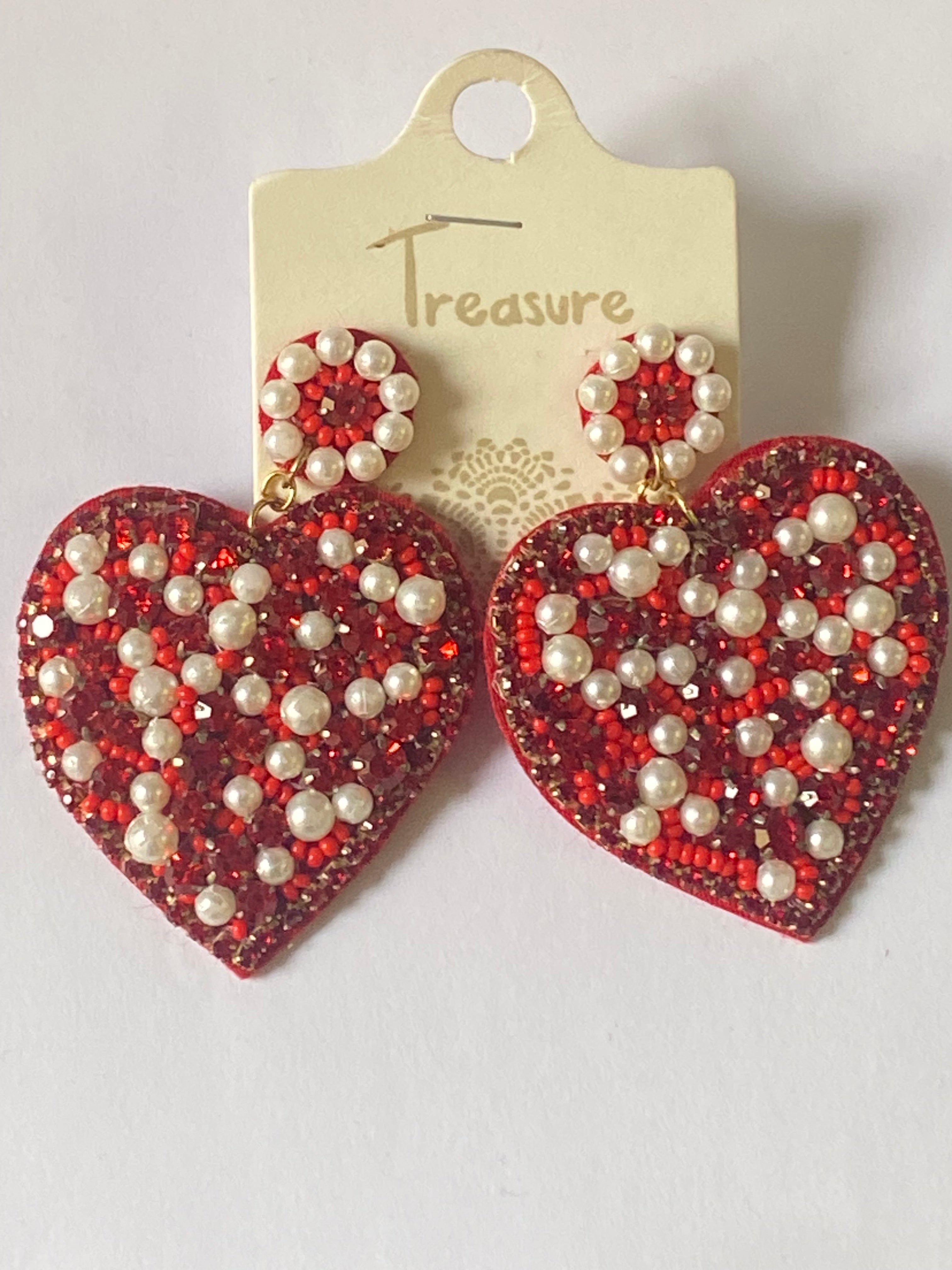 Heart Shape Bead Pearl Earring - 2 Colors