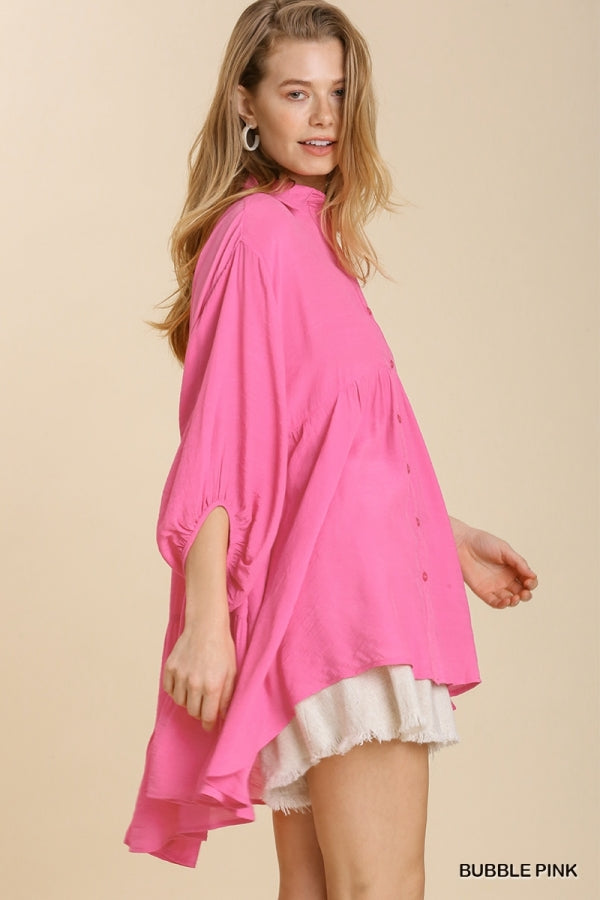 Button Front Oversized Tunic Shirt Curvy - 7 Colors