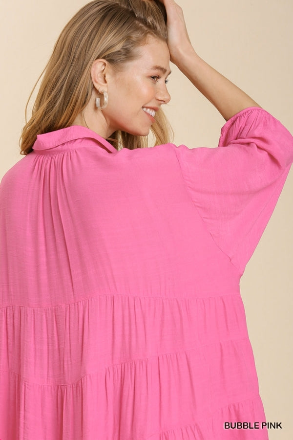 Button Front Oversized Tunic Shirt Curvy - 7 Colors