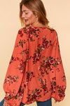 SALE Floral Bubble Crepe Bubble Sleeve Blouse - Curvy Size