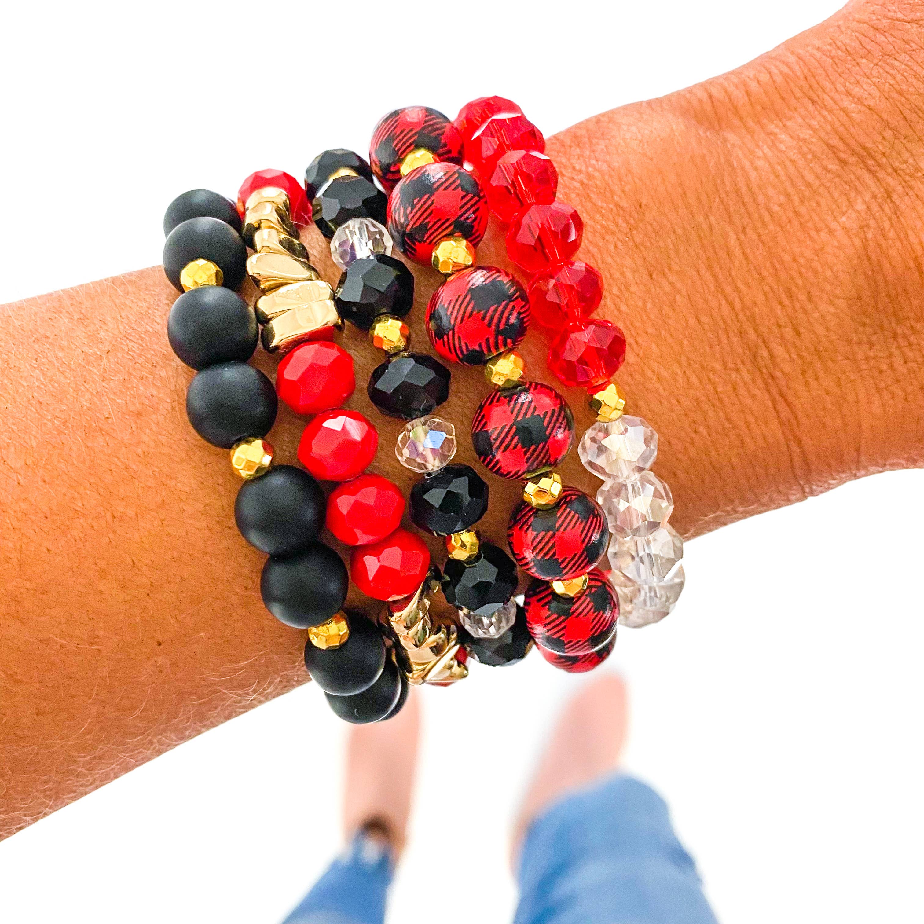 Red Buffalo Plaid Stretch Bracelet Set