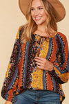SALE Bohemian Vertical Floral Front Tie Blouse - Curvy Size