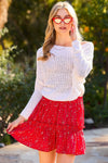XMAS JULY Red White Star Ruffle Star Print Skirt