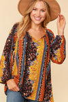 SALE Bohemian Vertical Floral Front Tie Blouse - Curvy Size