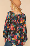 NEW Fall Multi Floral Front Keyhole Woven Top- Curvy Size