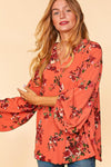 SALE Floral Bubble Crepe Bubble Sleeve Blouse - Curvy Size