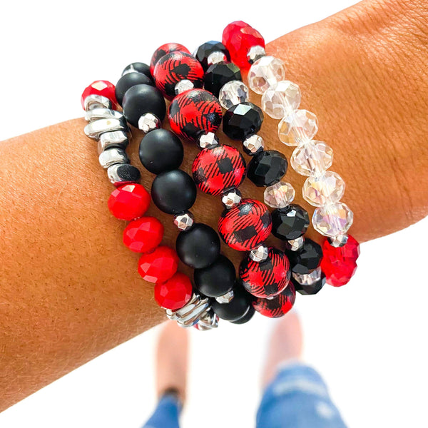 Red Buffalo Plaid Stretch Bracelet Set