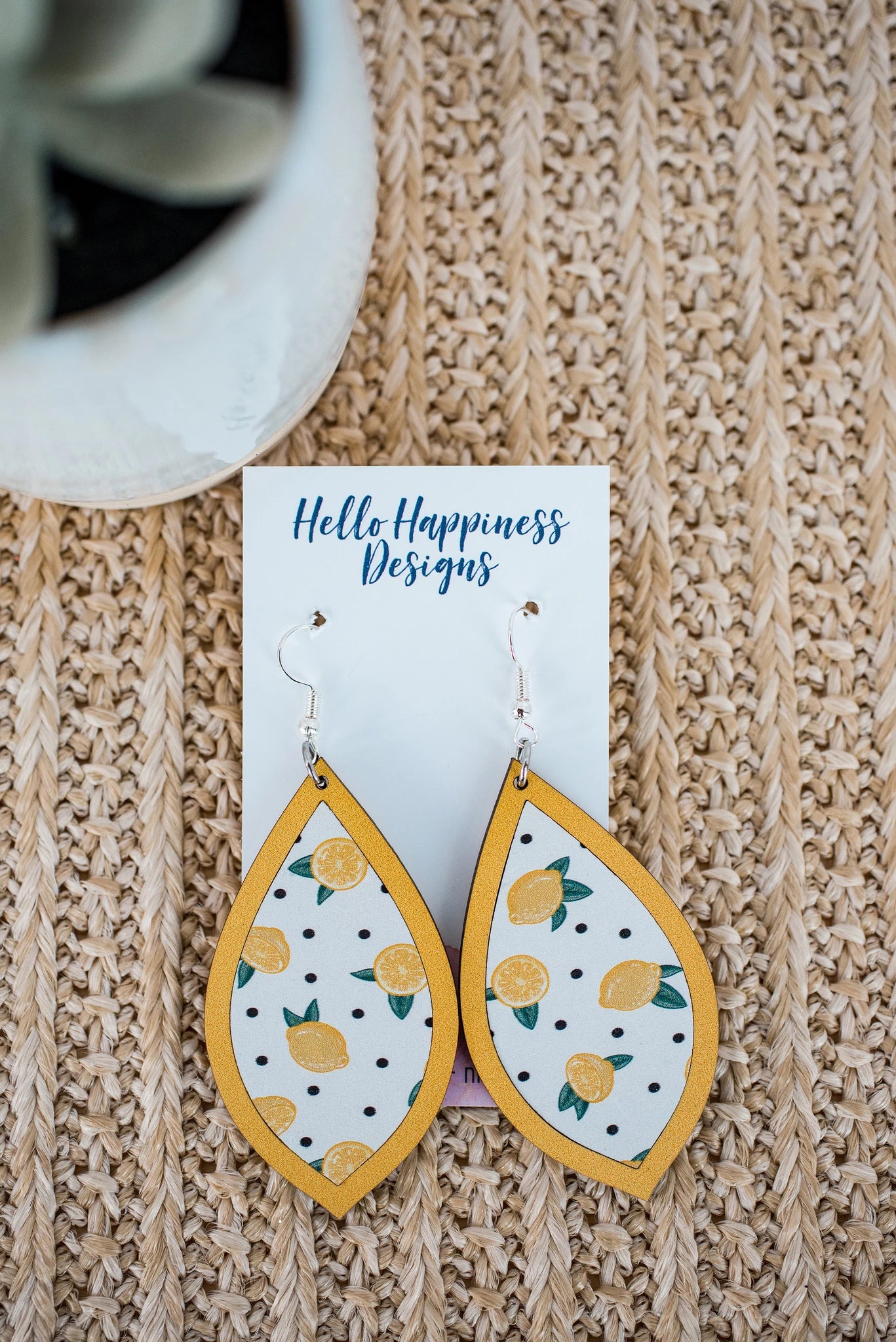 NEW Lemon Inset Teardrop Dangle Earrings