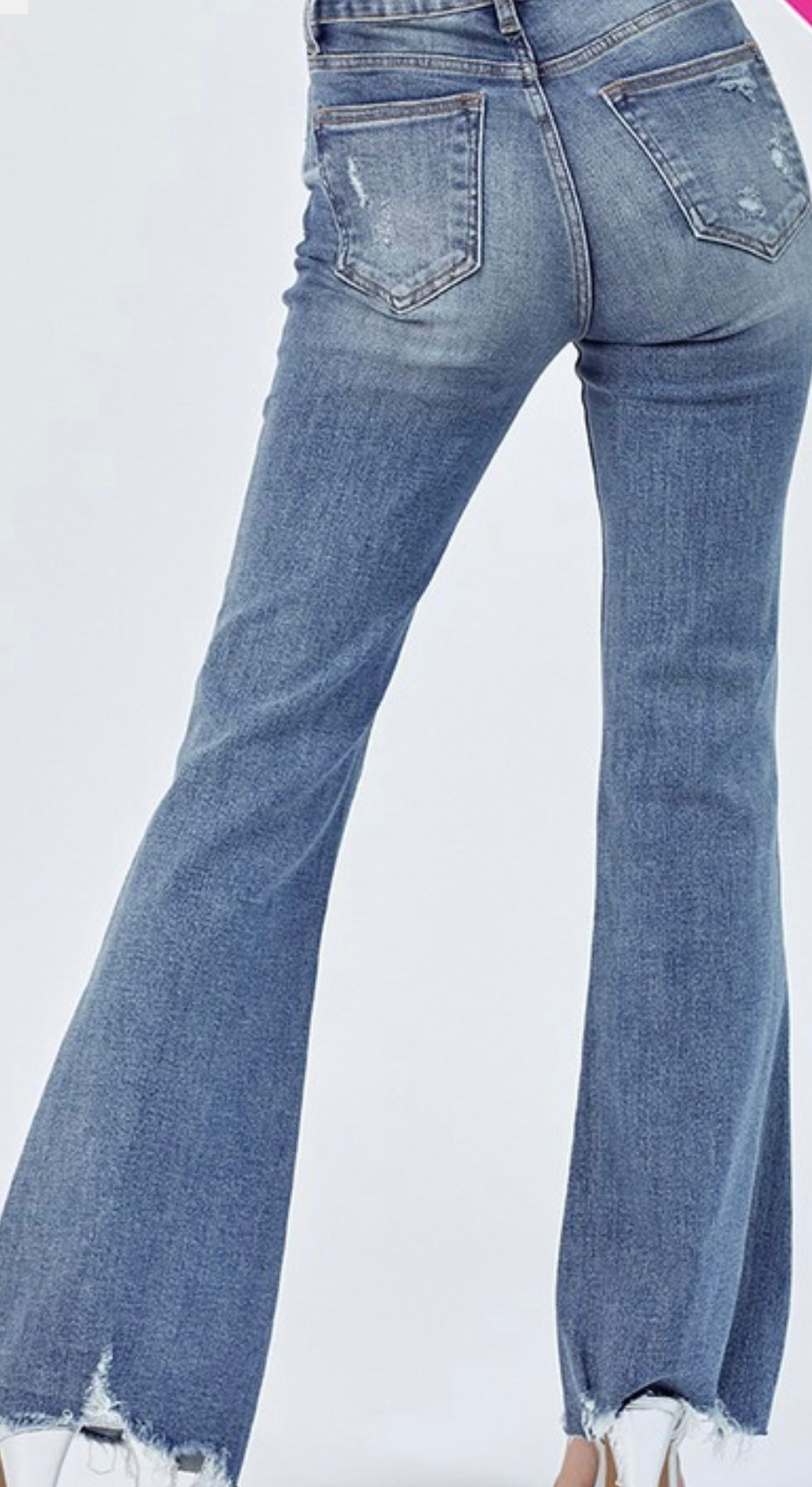 SALE Risen Jeans Mid Rise Raw Hem Flare Jeans
